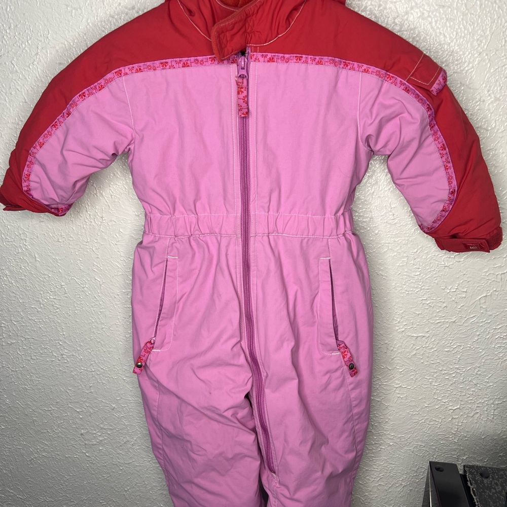 REI Red and Pink Fleece lined Snowsuit 3T